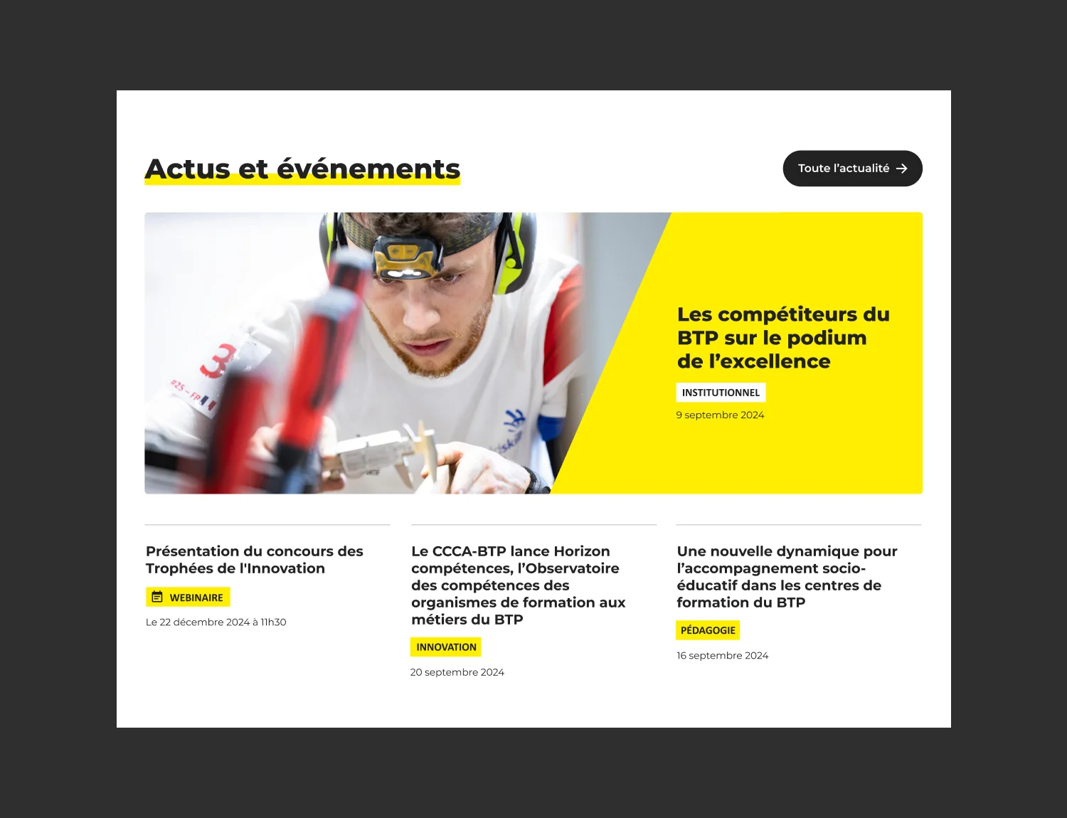 Design UX/UI desktop de la page d'accueil du site de CCCA BTP