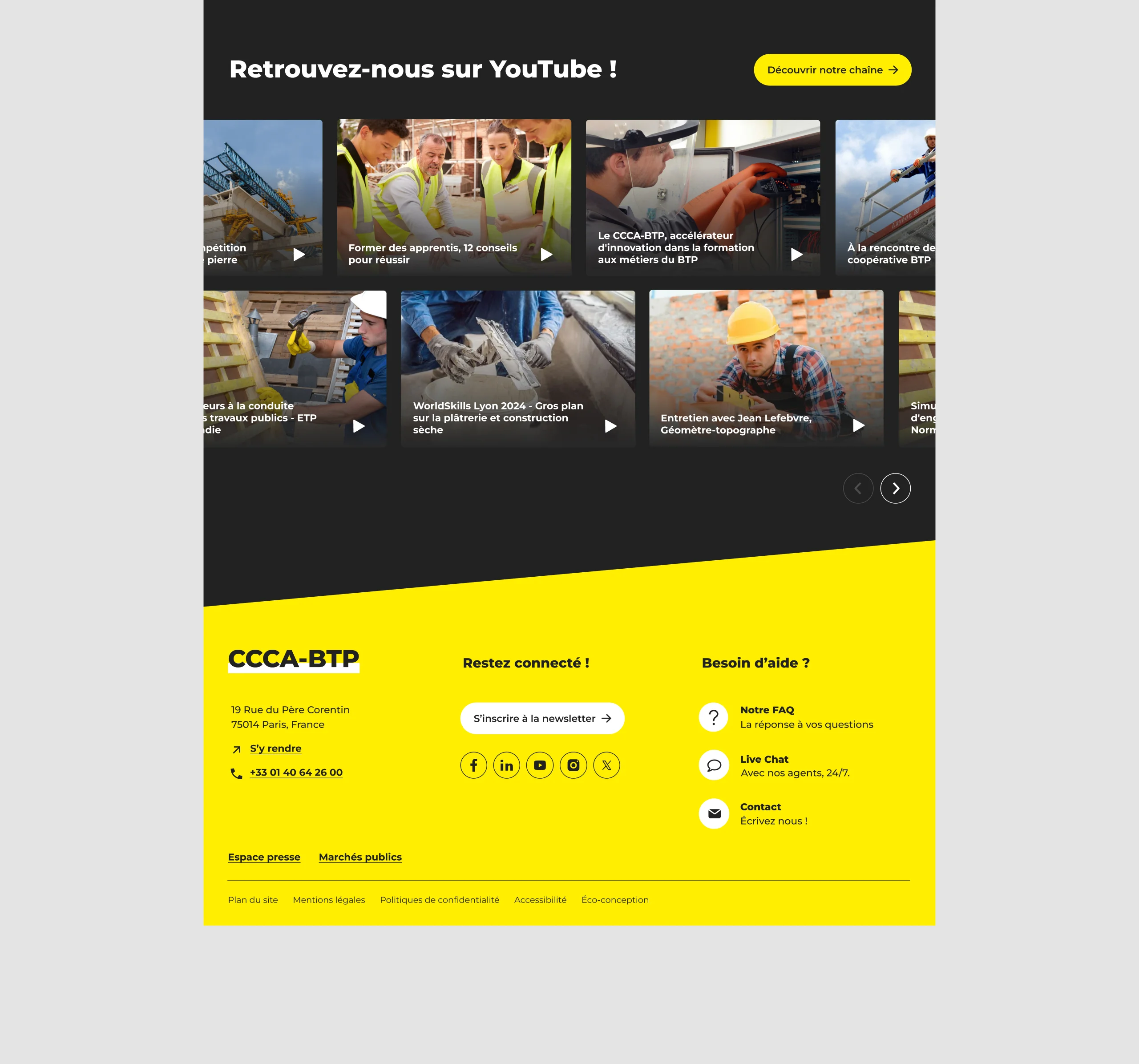 Design UX/UI desktop de la page d'accueil du site de CCCA BTP