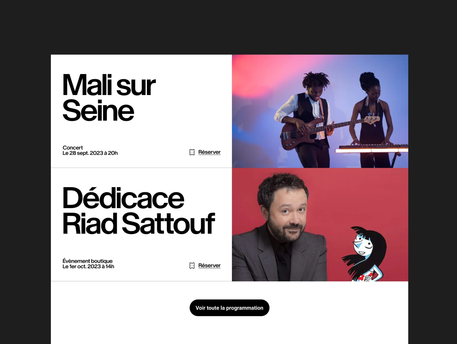 Design UX/UI desktop de la page d'accueil du site du Grand Palais à Paris
