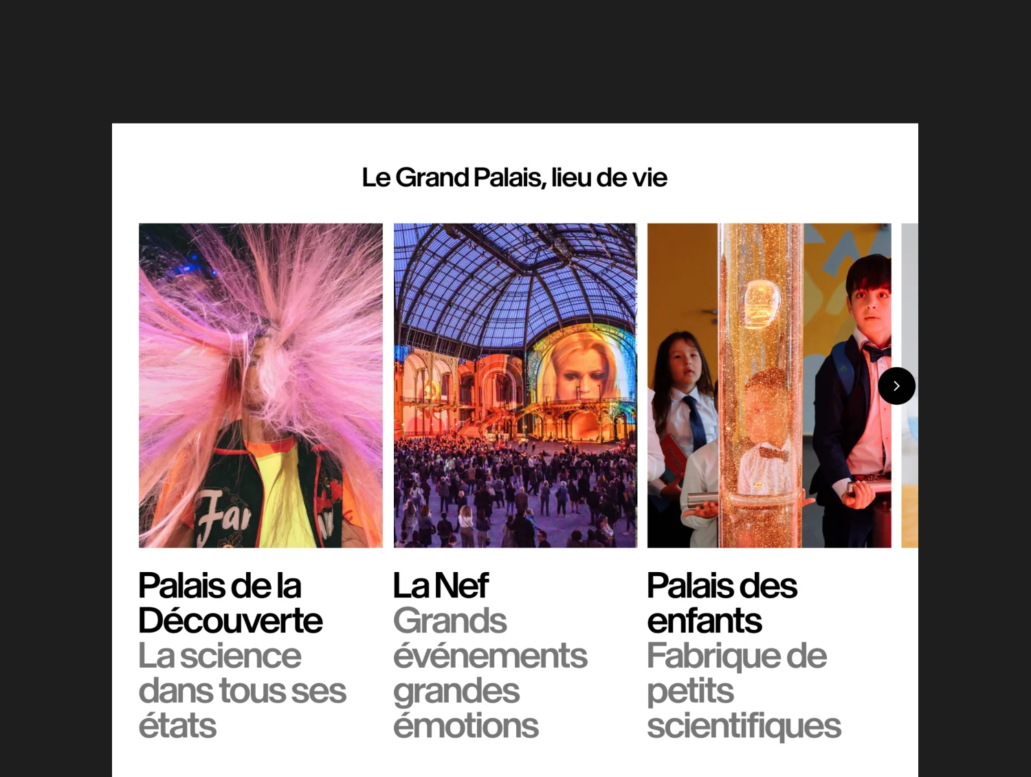 Design UX/UI desktop de la page d'accueil du site du Grand Palais à Paris