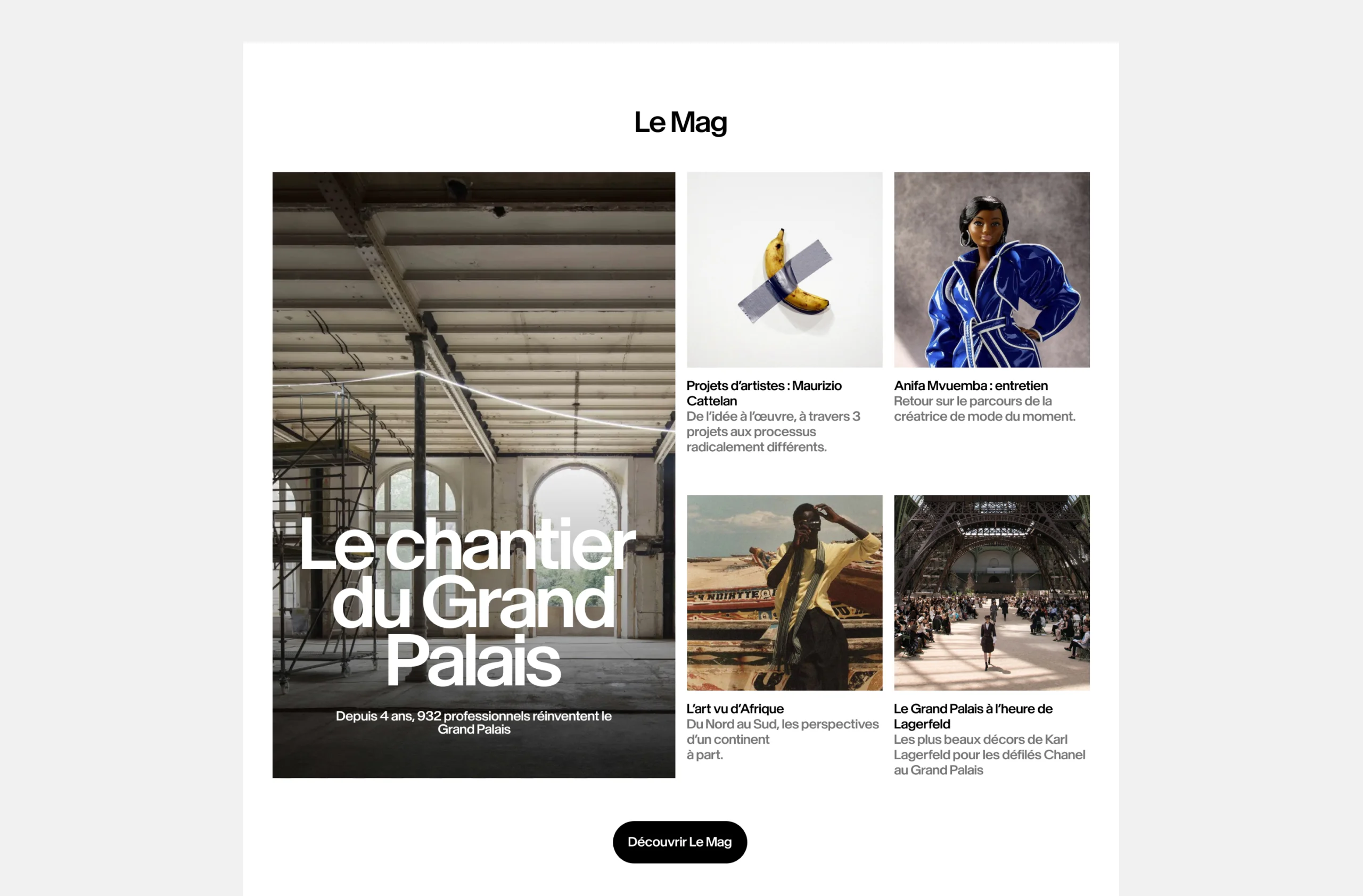 Design UX/UI desktop de la page d'accueil du site du Grand Palais à Paris