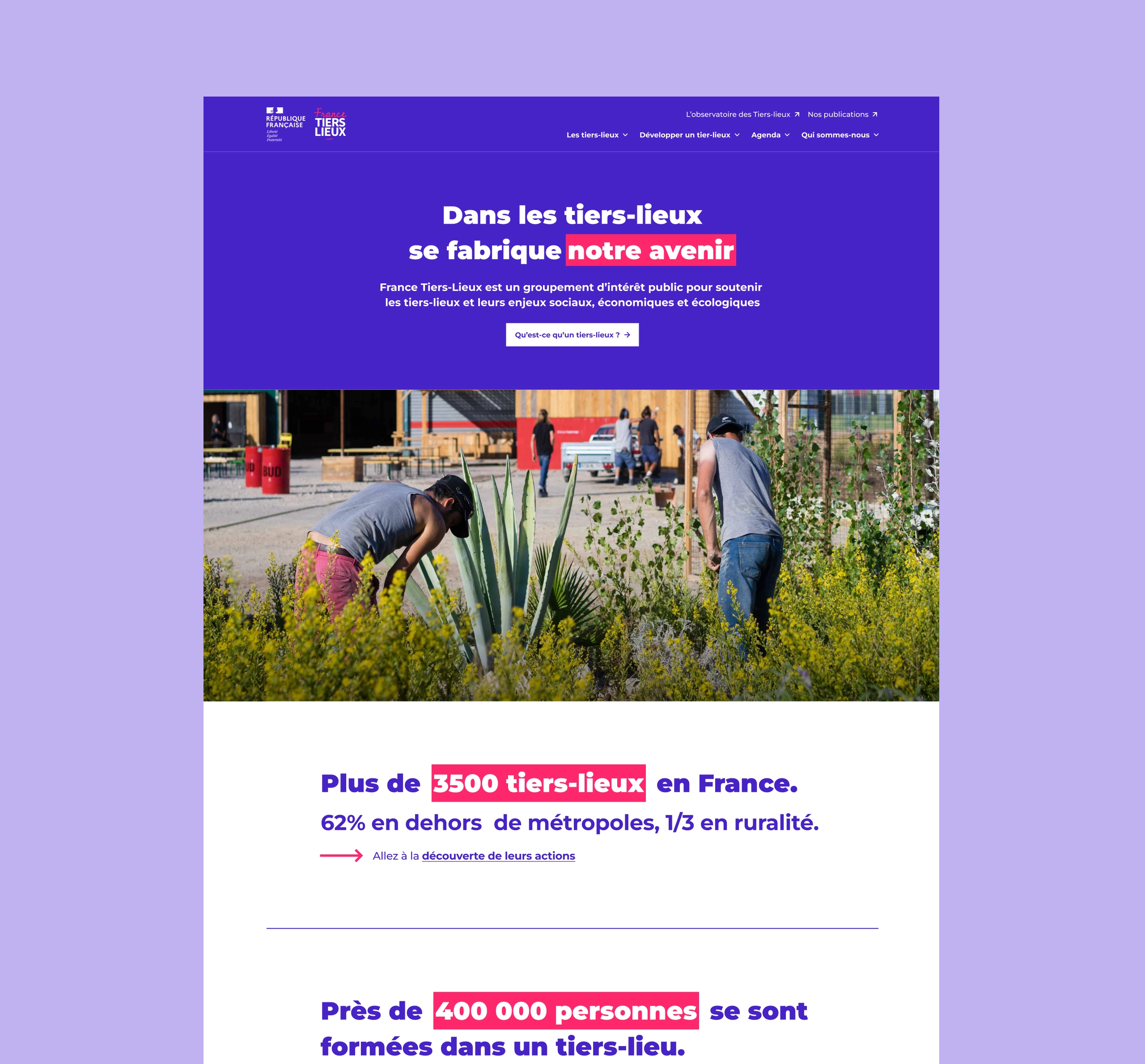 Design UX/UI desktop de la page d'accueil du site France Tiers-Lieux