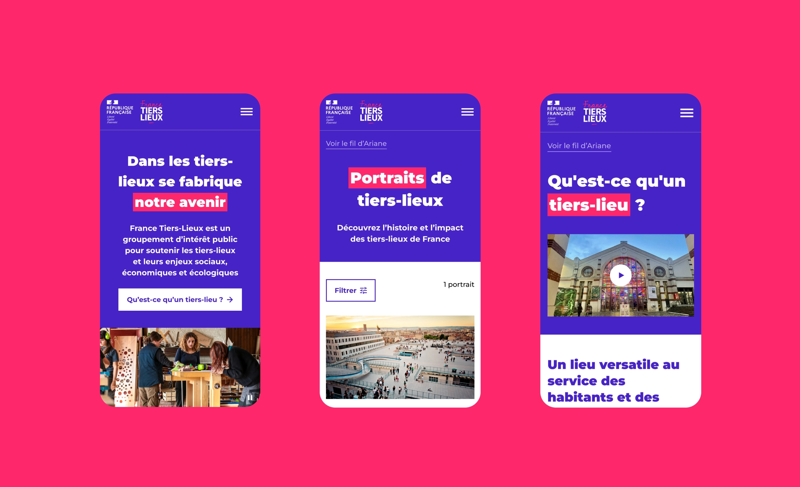 Design UX/UI mobile des pages du site France Tiers-Lieux