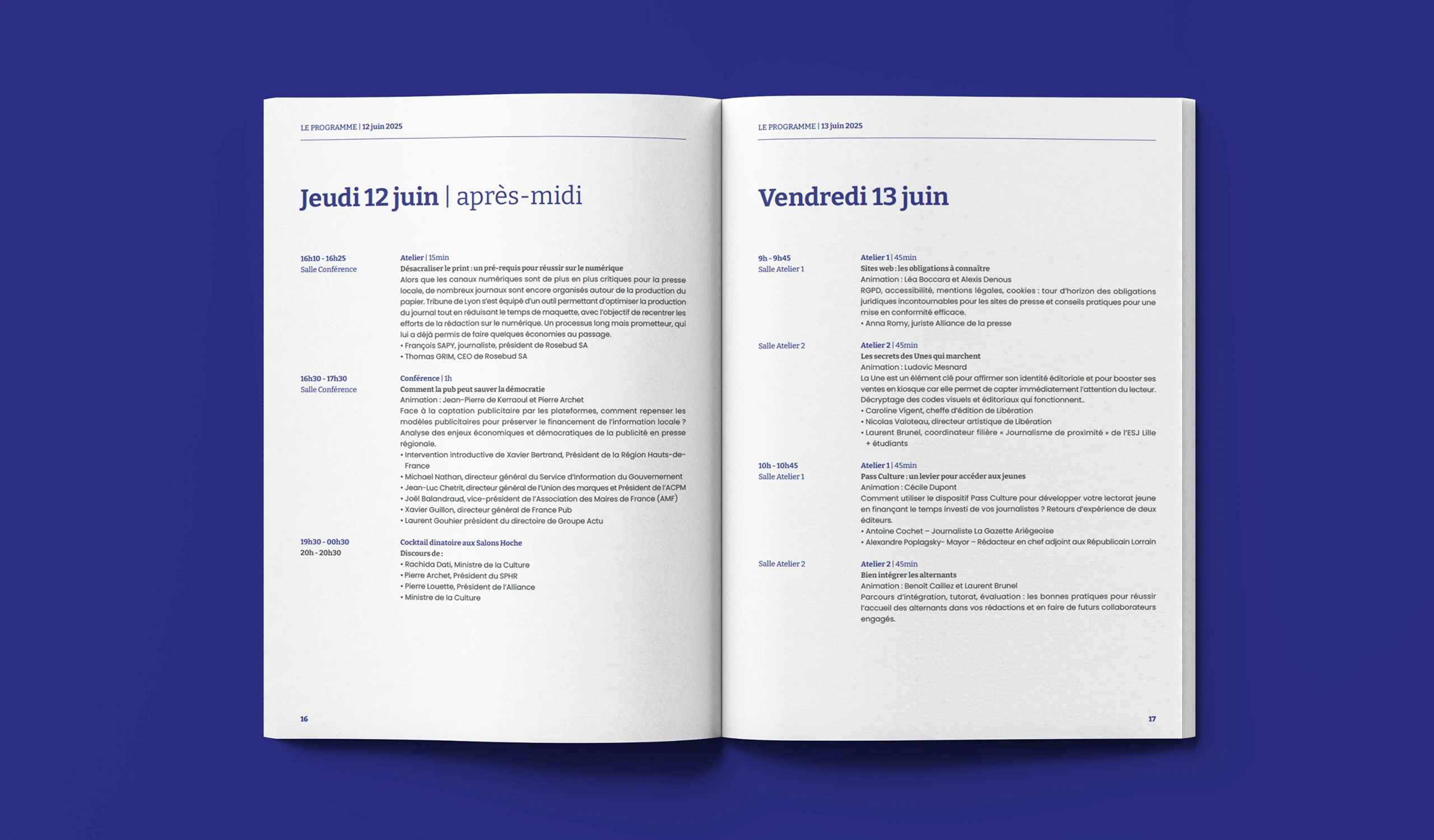 Design des pages de la brochure du 50e Congrès de la Presse Hebdomadaire Régionale