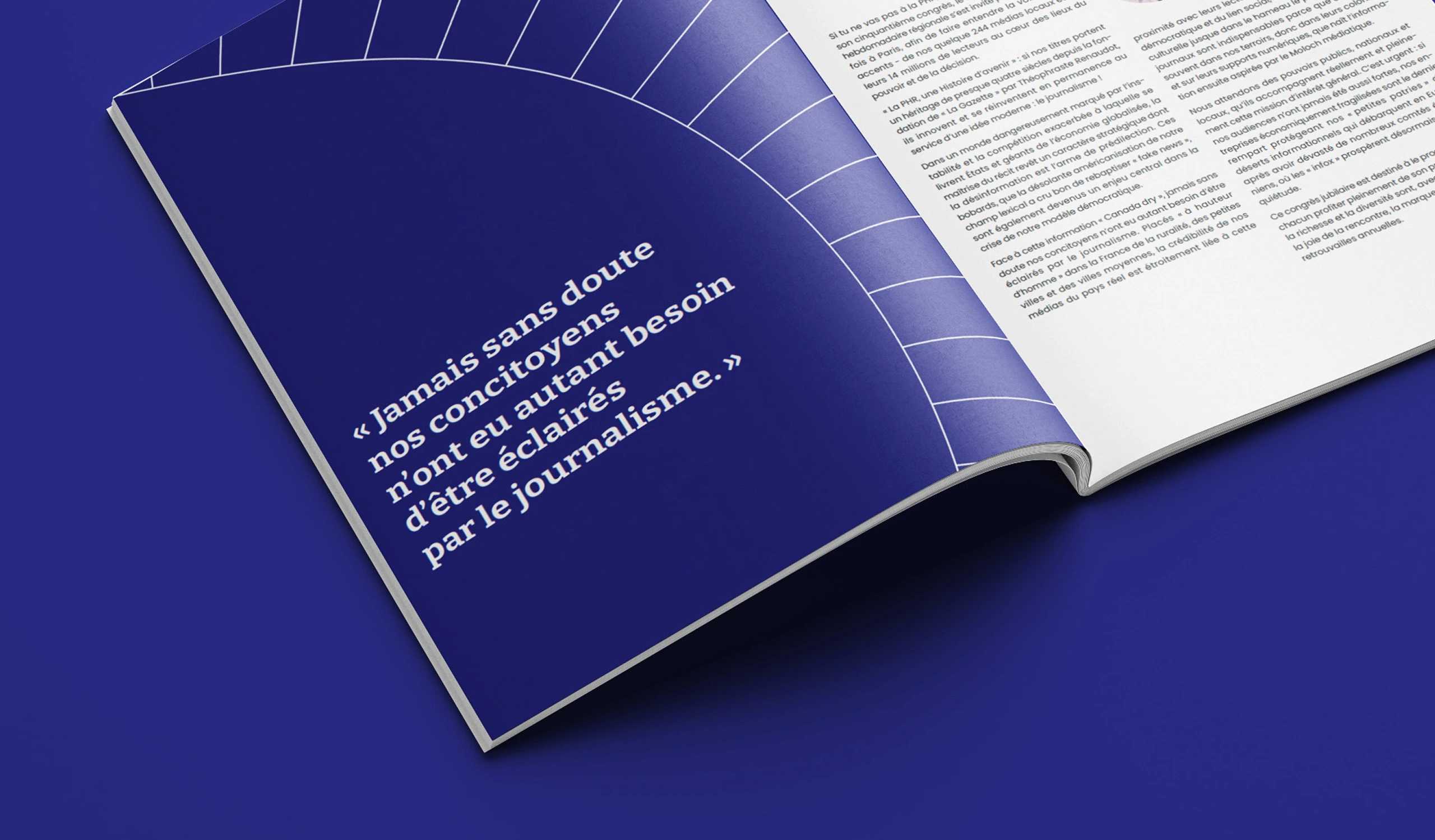 Design d'une page de la brochure du 50e Congrès de la Presse Hebdomadaire Régionale