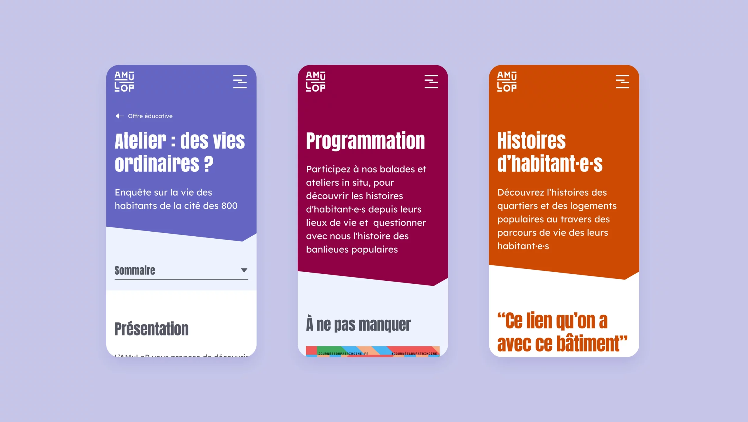 Design UX/UI mobile des pages du site d'Amulop