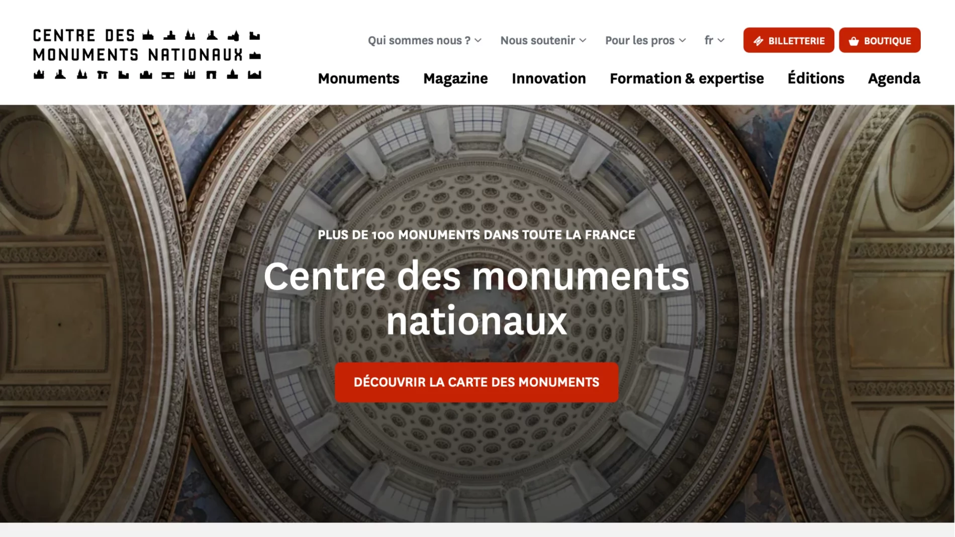 page d'accueil du site du Centre des monuments nationaux